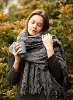 DUNISO Knitted Throw Blankets, tassel sofa cover blanket, geometric pattern air conditioning blanket, portable and soft, suitable for beds, sofas, travel, camping, 130 * 170cm,grey  - Image 4