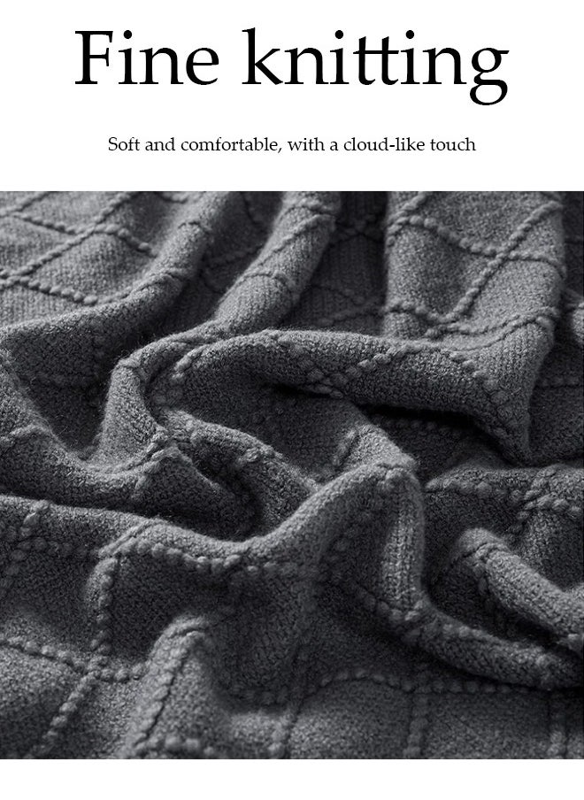 DUNISO - Knitted Throw Blankets, tassel sofa cover blanket, geometric pattern air conditioning blanket, portable and soft, suitable for beds, sofas, travel, camping, 130 * 170cm,grey - Image 1