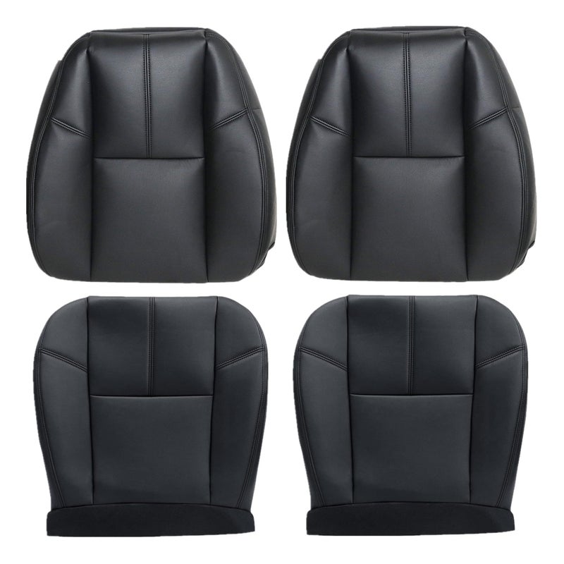 AOUTTUOA Driver and Passenger Side Bottom Seat Covers and Top Lean Back Leather Black Compatible with Chevy Silverado Suburban Avalanche GMC Sierra Tahoe Yukon 2007 2008 2009 2010 2011 2012 2013 2014