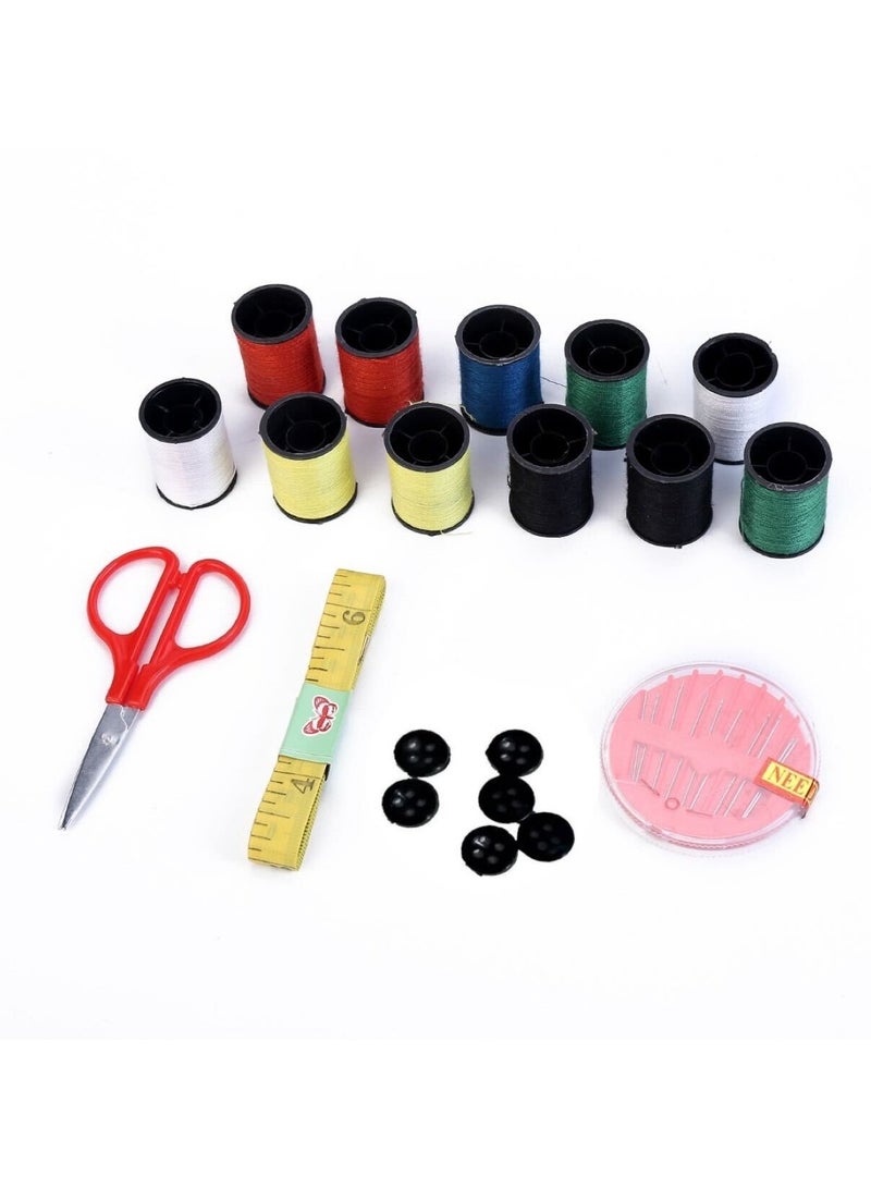 LAWAZIM Sewing Kit - a Complete Stitching Set with Fine Point Needles, Rust-resistant Buttons, Compact Scissors, Various Colorful Threads, and Flexible Measuring Tape - for Home Clothes Repairs and Tailoring - Thread Colors May Vary
