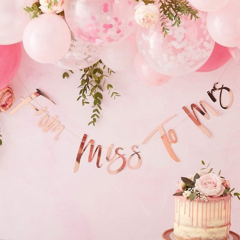 Festiko Rose Gold from Miss to Mrs Bunting - Hen Party Bunting - Bachelorette Banner - Bridal Shower Decor - Image 1