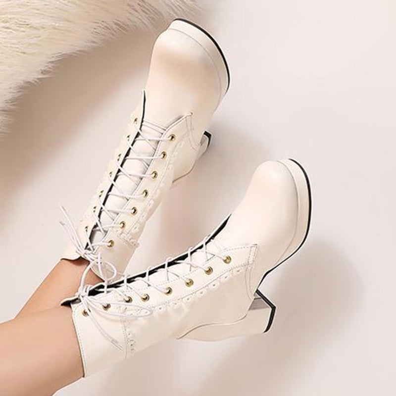 1 Pair of Lolita Shoes Adorable Heel Boots Leather Ankle Boots - Image 3