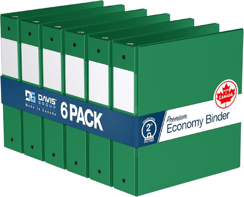 Davis Group Premium Economy 6-Pack 3-Ring Binders for School or Office, Round-Ring Binders, 2 Inch, Green - Image 1