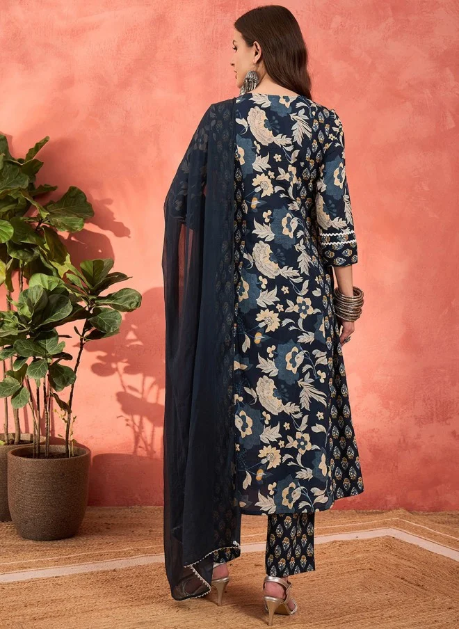 ساسافراس Floral Printed A-Line Kurta Trousers & Dupatta for Women