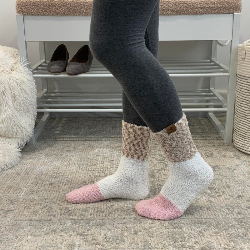 BEARPAW 4 Pair Pack Cozy Super Soft Lounge Socks Multi Pattern Crew Socks, Simply Taupe - Image 3