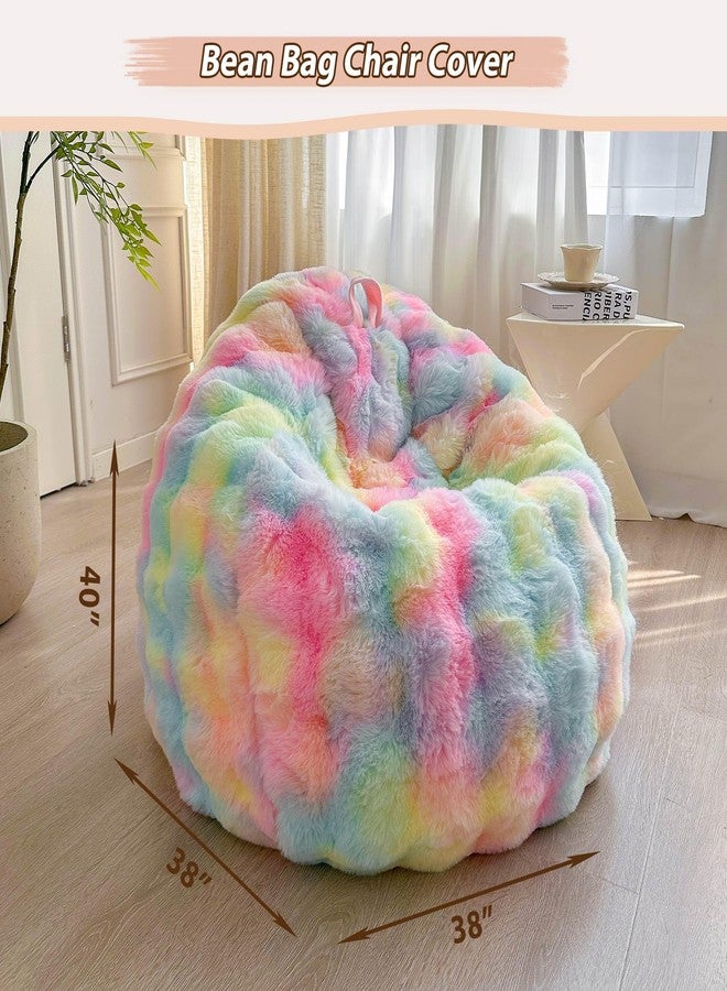 LIFEREVO Fluffy Faux Rabbit Fur Bean Bag Cover (No Filler), Soft Fuzzy Stuffed Animal Storage Bubble Waffle Bean Bag Chair for Plush Toys, Comfy Shaggy Furry Beanbag Cover Kids Girls Adults, Rainbow - Image 2