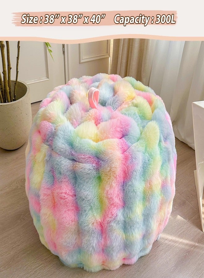 LIFEREVO Fluffy Faux Rabbit Fur Bean Bag Cover (No Filler), Soft Fuzzy Stuffed Animal Storage Bubble Waffle Bean Bag Chair for Plush Toys, Comfy Shaggy Furry Beanbag Cover Kids Girls Adults, Rainbow - Image 5