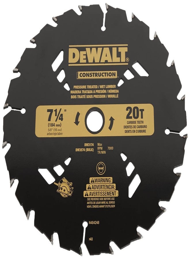 DEWALT 7-1/4" Circular Saw Blade for Pressure Treated and Wet Lumber, ATB, Thin Kerf, 5/8" and Arbor, 20-Tooth (DW3174) , Black - Image 4