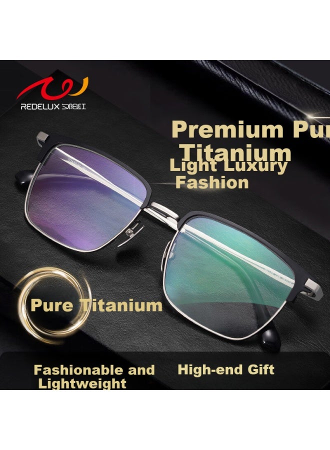 Sunset Red Pure Titanium Reading Gl Hd Blue Light Blocking Fashion Business Premium Brand E213q 100 Degree - Image 1