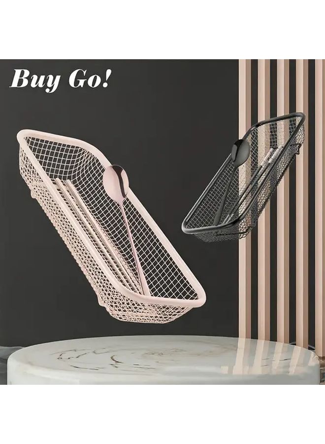 Heavy Duty Metal Cutlery Organizer With Chopstick Basket Black Kitchen Storage - Image 1