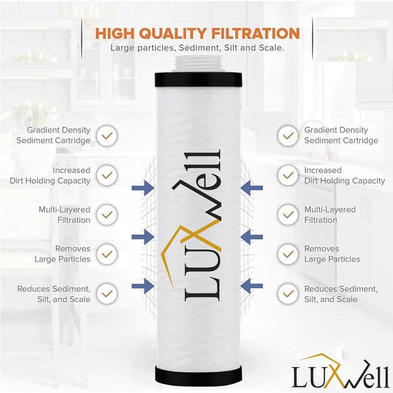 LUXWELL لكسويل 9 بوصة خرطوشة فلتر مسبق لتنقية المياه RO MLT خرطوشة فلتر خارجي فلتر منسوج فلتر خيط خرطوشة لأكوا غارد ليفبيور فلتر خارجي عبوة من 18 - Image 2