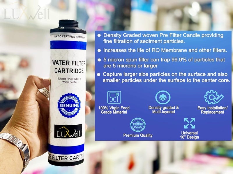 LUXWELL لكسويل 9 بوصة خرطوشة فلتر مسبق لتنقية المياه RO MLT خرطوشة فلتر خارجي فلتر منسوج فلتر خيط خرطوشة لأكوا غارد ليفبيور فلتر خارجي عبوة من 18 - Image 3