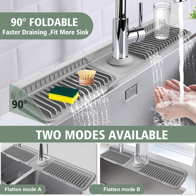 Hugro Tarfive 24-Inch Kitchen Sink Splash Guard Mat | 7Â° Slope for Fast Self-Draining | Snap-Lock Design | Universal & Cuttable Silicone Faucet Mat Gray - Image 5