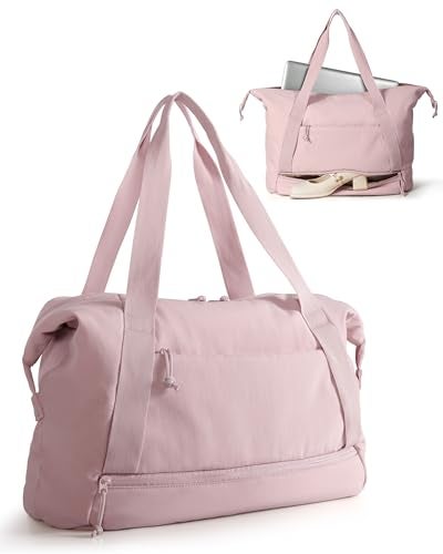 Smasrob Travel Duffle Bag with Shoe Compartment and Laptop Sleeve for Women, Lightweight Weekender Duffel Bag for Travel, Gym, Hospital Labor Delivery, Pink - Image 1