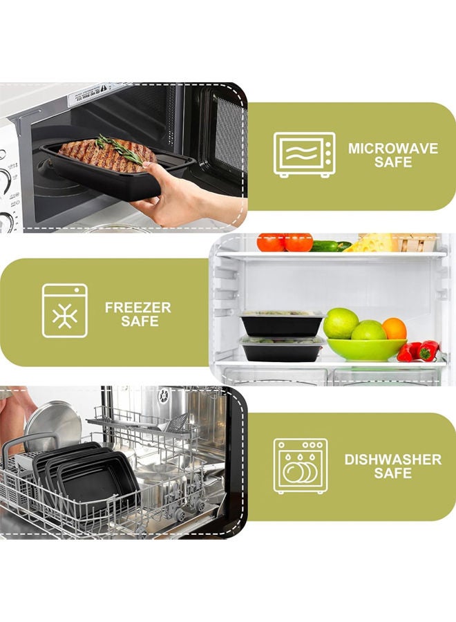 فلو علب طعام مستطيلة الشكل للاستخدام مرة واحدة، مناسبة للميكروويف، مع غطاء، قاعدة سوداء، سعة 950 مل، عبوة من 15 قطعة - Image 3