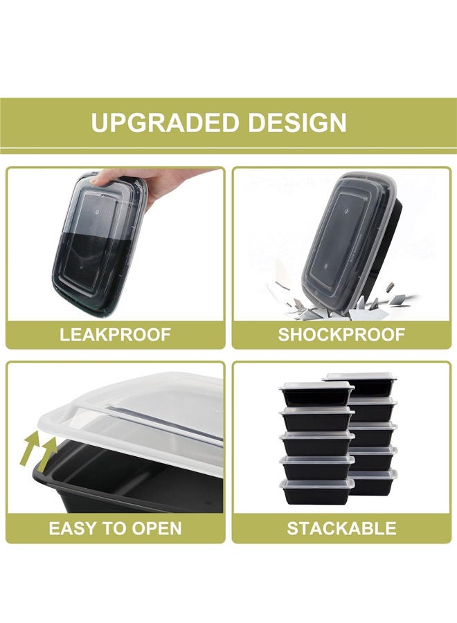 فلو علب طعام مستطيلة الشكل للاستخدام مرة واحدة، مناسبة للميكروويف، مع غطاء، قاعدة سوداء، سعة 950 مل، عبوة من 15 قطعة - Image 2