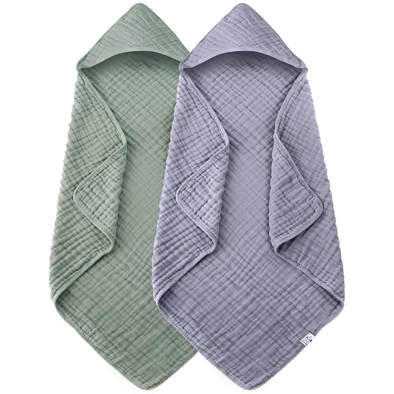 Spotted Play 2 Pack Hooded Baby Towels  100 Muslin Cotton for Newborns Infants Toddlers  Large 32x32Inch Size  Highly Absorbent and Essential for Newborn Care Green and Grey - Image 1