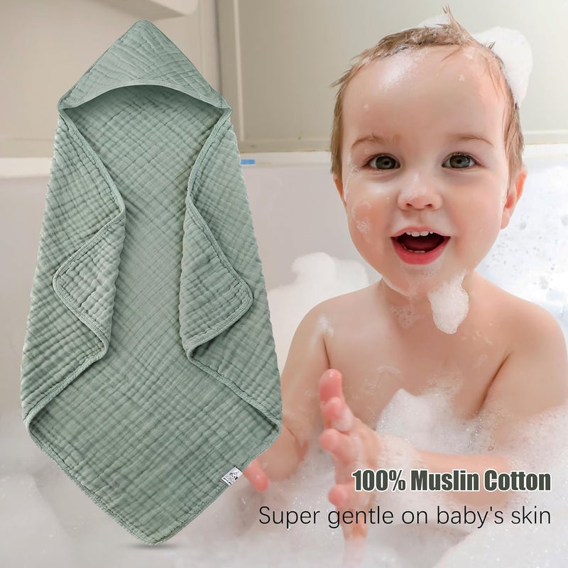 Spotted Play 2 Pack Hooded Baby Towels  100 Muslin Cotton for Newborns Infants Toddlers  Large 32x32Inch Size  Highly Absorbent and Essential for Newborn Care Green and Grey - Image 3