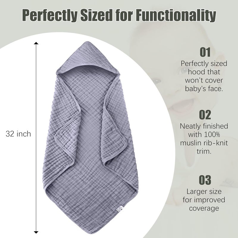 Spotted Play 2 Pack Hooded Baby Towels  100 Muslin Cotton for Newborns Infants Toddlers  Large 32x32Inch Size  Highly Absorbent and Essential for Newborn Care Green and Grey - Image 2