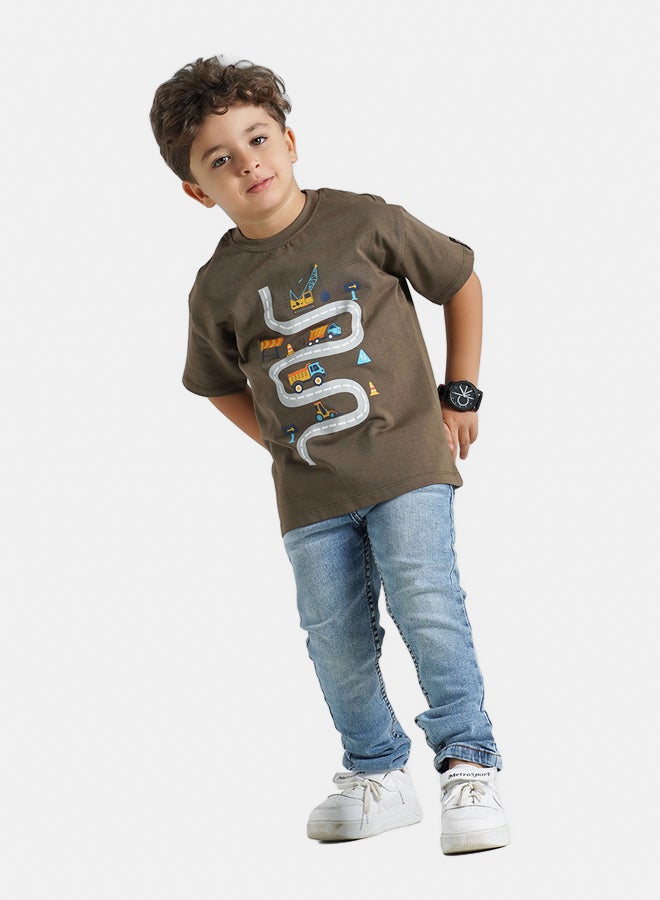 ريمينت تيشرت للاولاد برسمة 'طريق البناء زيتي - Image 1