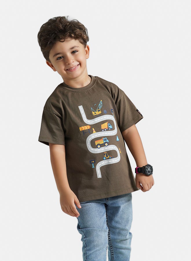 ريمينت تيشرت للاولاد برسمة 'طريق البناء زيتي - Image 2