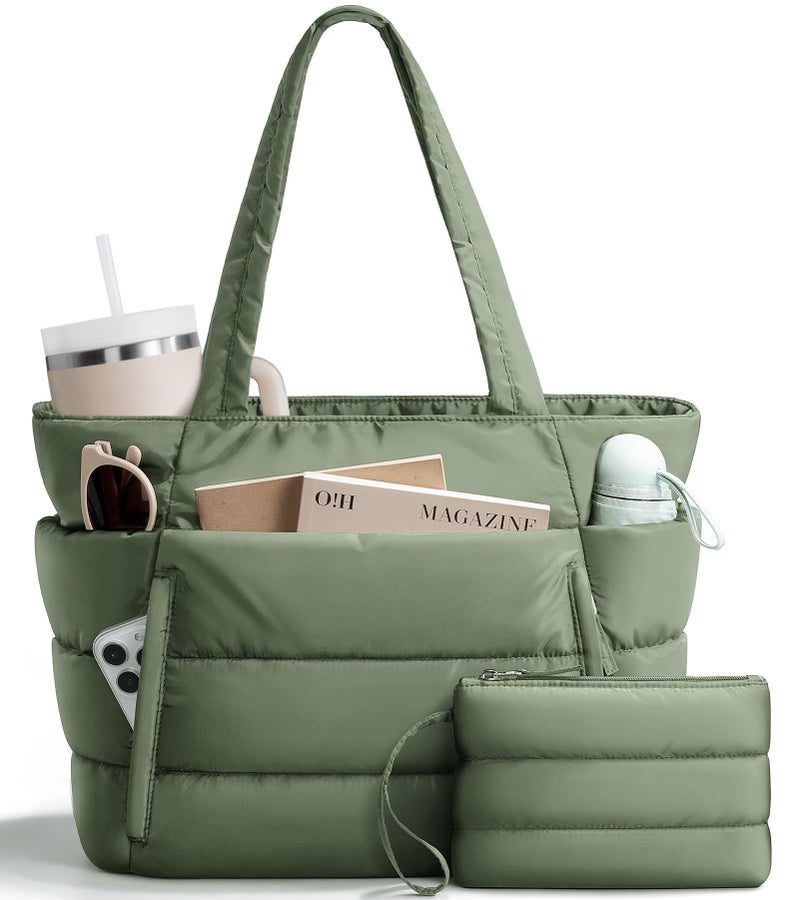 Bagstellar Puffer Tote Bag for Women, Lightweight Puffy Work Handbag Teacher Nurse Quilted Shoulder Bag for School Travel Gym - Image 1