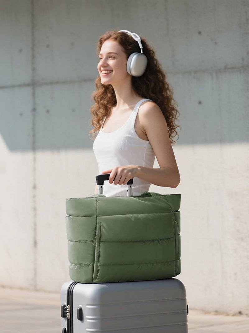 Bagstellar Puffer Tote Bag for Women, Lightweight Puffy Work Handbag Teacher Nurse Quilted Shoulder Bag for School Travel Gym - Image 2