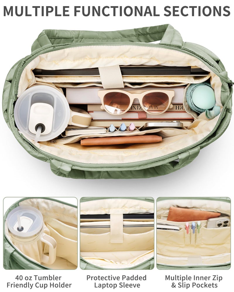 Bagstellar Puffer Tote Bag for Women, Lightweight Puffy Work Handbag Teacher Nurse Quilted Shoulder Bag for School Travel Gym - Image 4