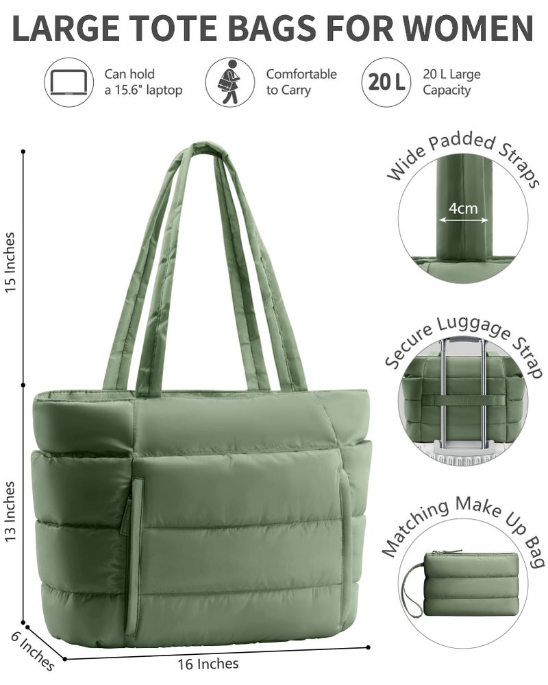 Bagstellar Puffer Tote Bag for Women, Lightweight Puffy Work Handbag Teacher Nurse Quilted Shoulder Bag for School Travel Gym - Image 3