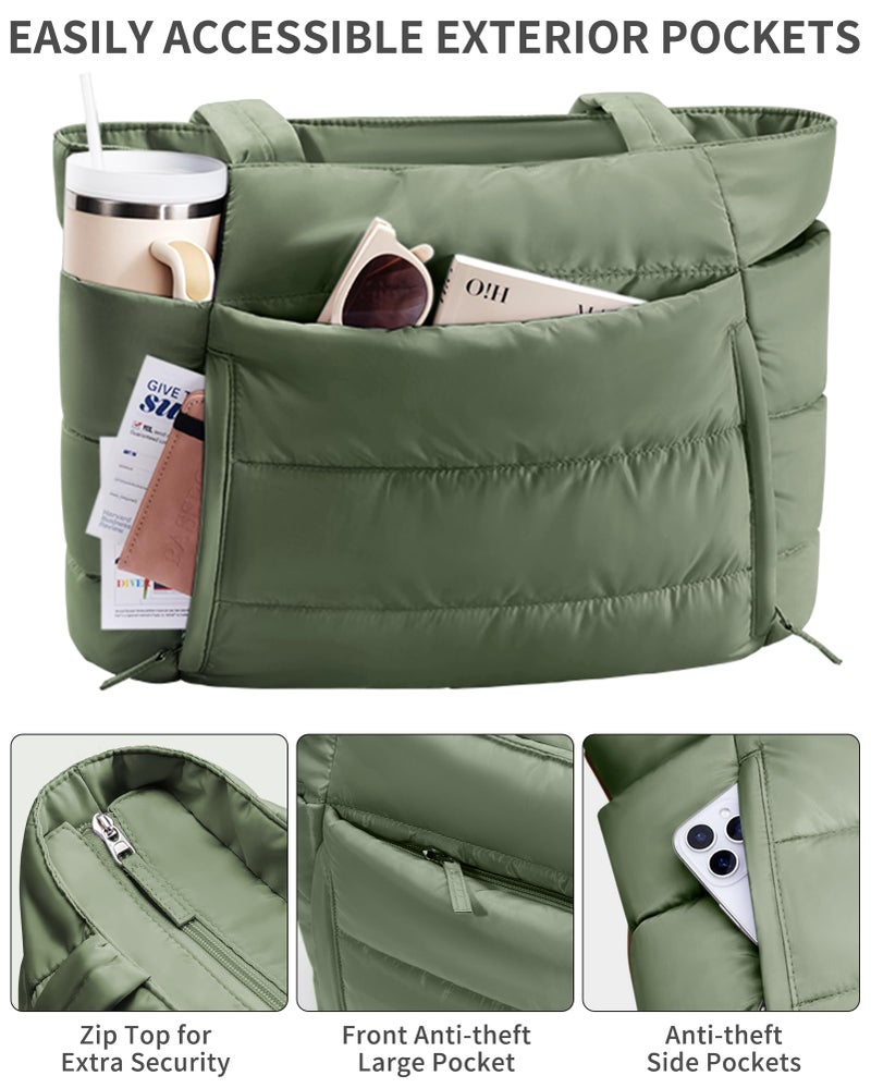 Bagstellar Puffer Tote Bag for Women, Lightweight Puffy Work Handbag Teacher Nurse Quilted Shoulder Bag for School Travel Gym - Image 5