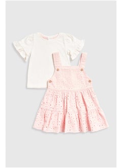 mothercare Pink Broderie Pinny Dress and T-Shirt Set  - Image 1