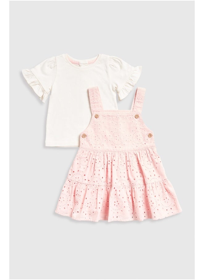 mothercare Pink Broderie Pinny Dress and T-Shirt Set  - Image 1