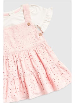 mothercare Pink Broderie Pinny Dress and T-Shirt Set  - Image 2