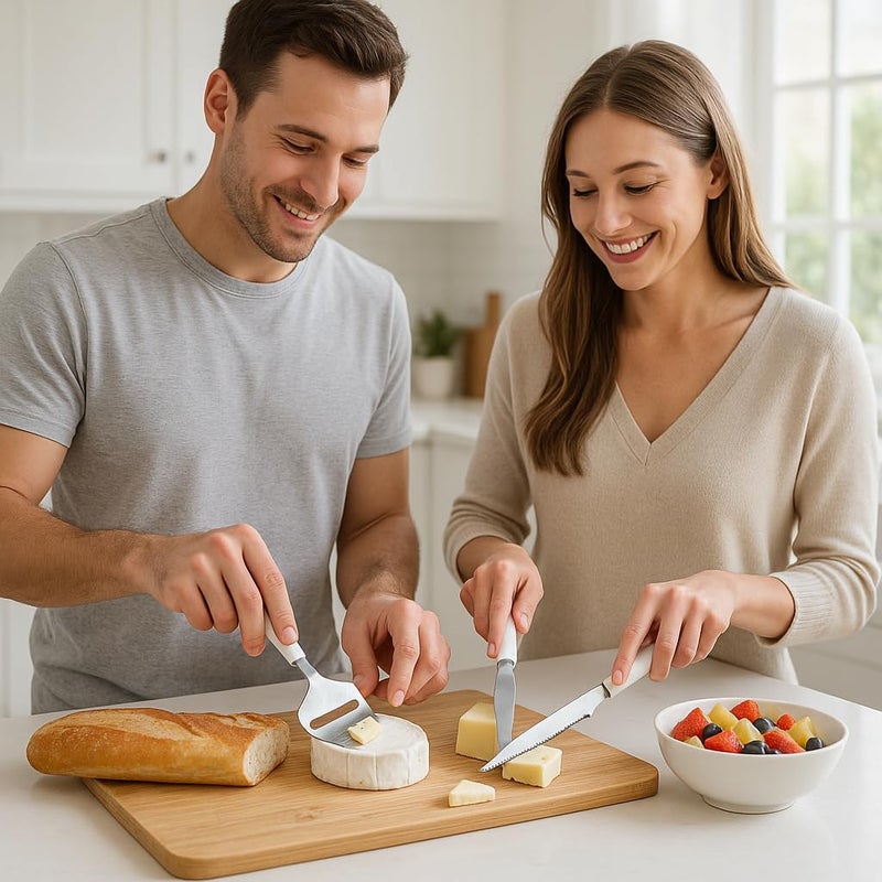 Creative Home Genuine Marble 2 Piece Serving Set with Solid Marble Handle Includes Stainless Steel Cutter Slicer and Cheese Knife 3 W x 9 L OffWhite - Image 4