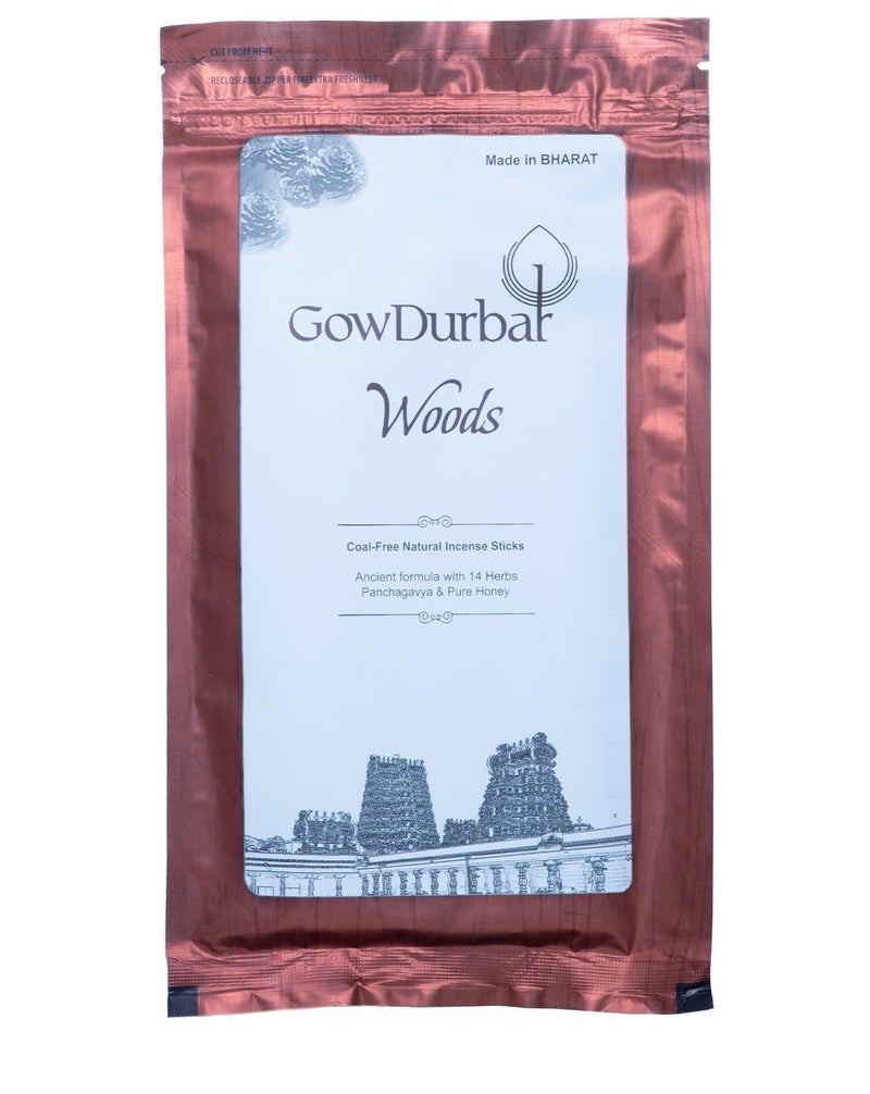 GOW DURBAR GowDurbar Zipper Agarbatti Woods Soothing Fragrance 150g (Pack of 2) | Organic Incense Sticks with Panchagavya | Coal-Dust-Free | for Pooja, Yoga & Meditation - Image 1