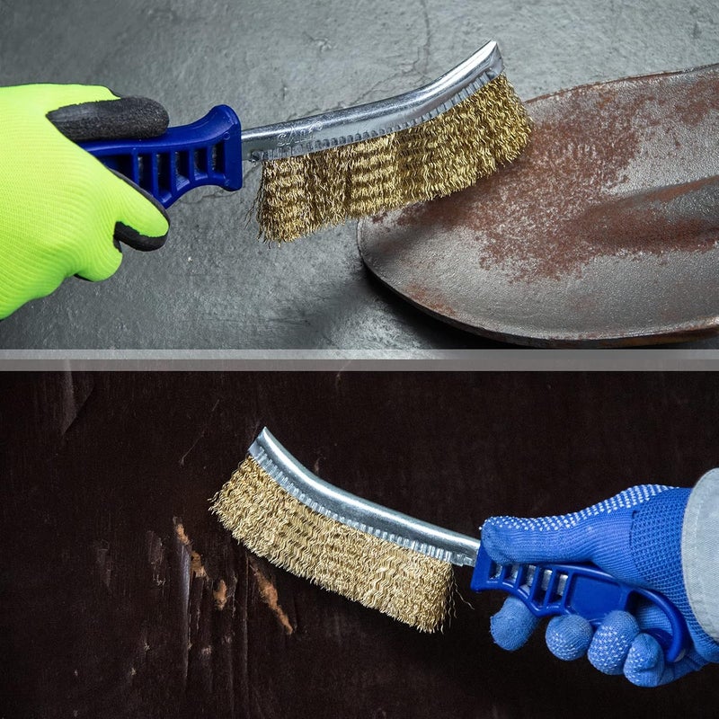 SALI Heavy Duty Wire Brushes for Cleaning Rust Removal Steel Brush Tool(Pack of 2）11" Long Handle with Plastic Handle,for Automotive,Paint , Welding Slag&Household，More and Thicker Bristles - Image 4