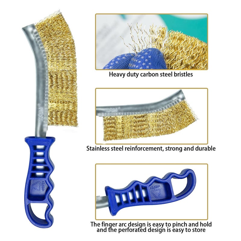 SALI Heavy Duty Wire Brushes for Cleaning Rust Removal Steel Brush Tool(Pack of 2）11" Long Handle with Plastic Handle,for Automotive,Paint , Welding Slag&Household，More and Thicker Bristles - Image 3