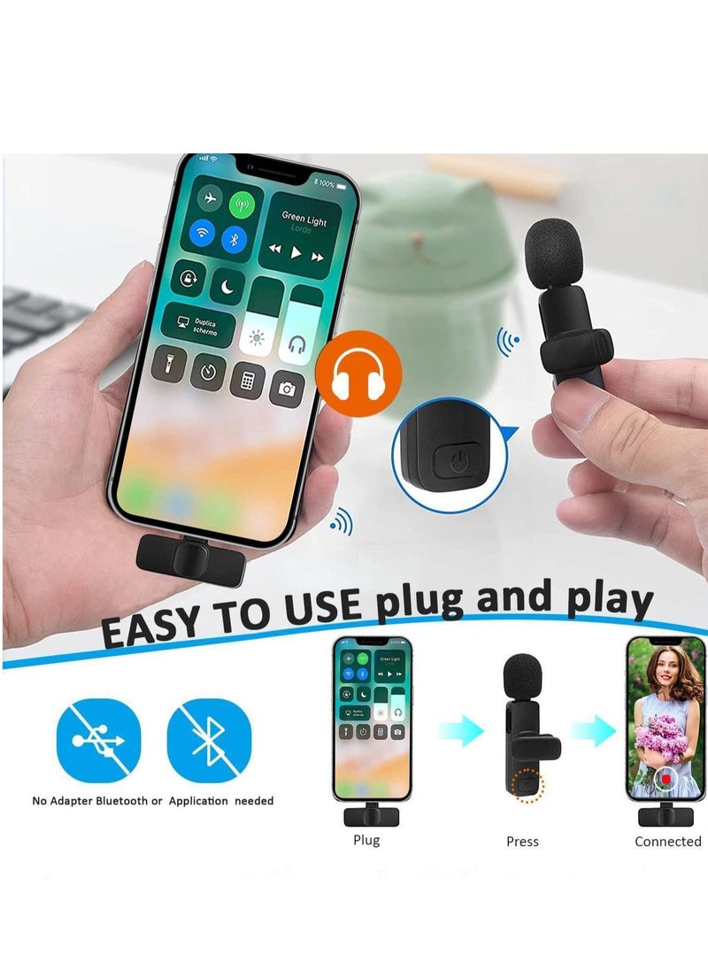 Professional Wireless Lavalier Lapel Microphone for iPhone, iPad - Cordless Omnidirectional Condenser Recording Mic for Interview Video Podcast Vlog YouTube