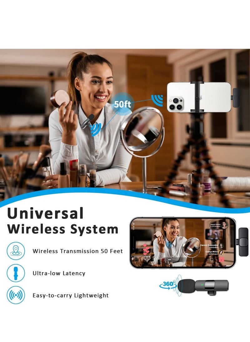Professional Wireless Lavalier Lapel Microphone for iPhone, iPad - Cordless Omnidirectional Condenser Recording Mic for Interview Video Podcast Vlog YouTube