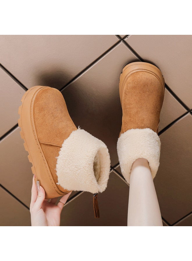 Thick-soled Plush Cotton Shoes Snow Boots Women's Shoes  New Winter Warm Short Boots Soft Leather Boots