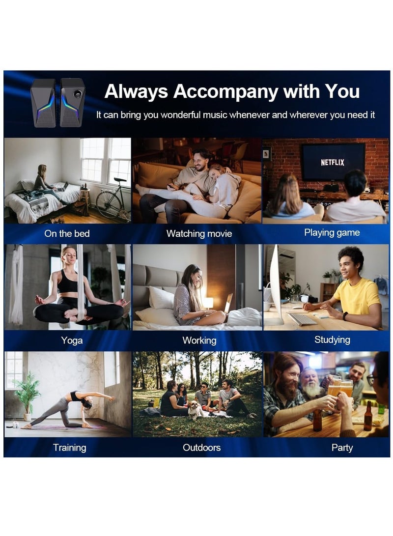 Excefore Computer Speakers, PC Gaming Speakerswith Enhanced Bass and Volume Control, Stereo 2.0 USB Powered 3.5mm AuxMultimedia Speakers for Laptop Desktop Tablets Phone - Image 4