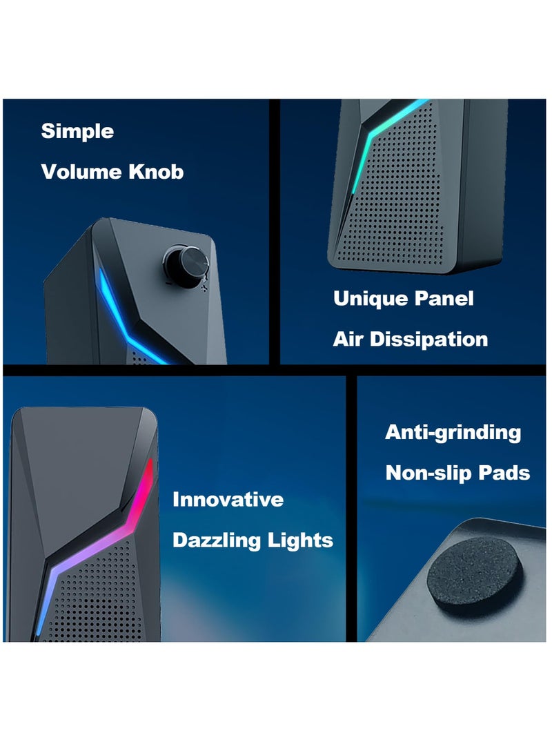 Excefore Computer Speakers, PC Gaming Speakerswith Enhanced Bass and Volume Control, Stereo 2.0 USB Powered 3.5mm AuxMultimedia Speakers for Laptop Desktop Tablets Phone - Image 3