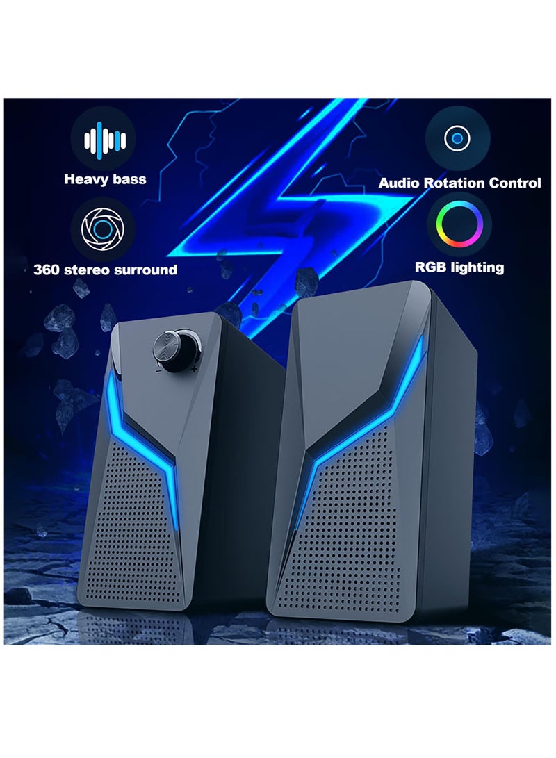 Excefore Computer Speakers, PC Gaming Speakerswith Enhanced Bass and Volume Control, Stereo 2.0 USB Powered 3.5mm AuxMultimedia Speakers for Laptop Desktop Tablets Phone - Image 2