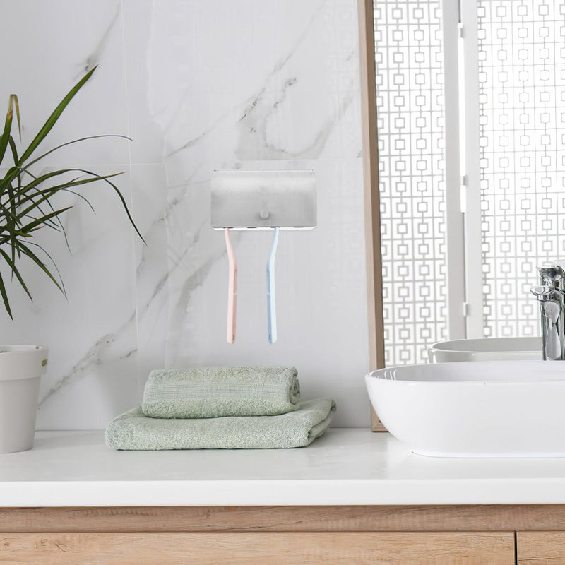 Wall Mount Toothbrush Holder With Elegant Cover And Punch Storage Stylish Bathroom Organizer Easy Installation - Image 4