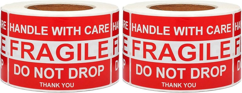 SJPACK Large Fragile Stickers 4'' x 6'' Eye-catching Fragile - Handle with Care - Do Not Drop - Thank You Shipping Labels(500 Labels/Roll) (1 Roll) (Pack of 2) - Image 1