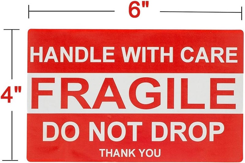 SJPACK Large Fragile Stickers 4'' x 6'' Eye-catching Fragile - Handle with Care - Do Not Drop - Thank You Shipping Labels(500 Labels/Roll) (1 Roll) (Pack of 2) - Image 2