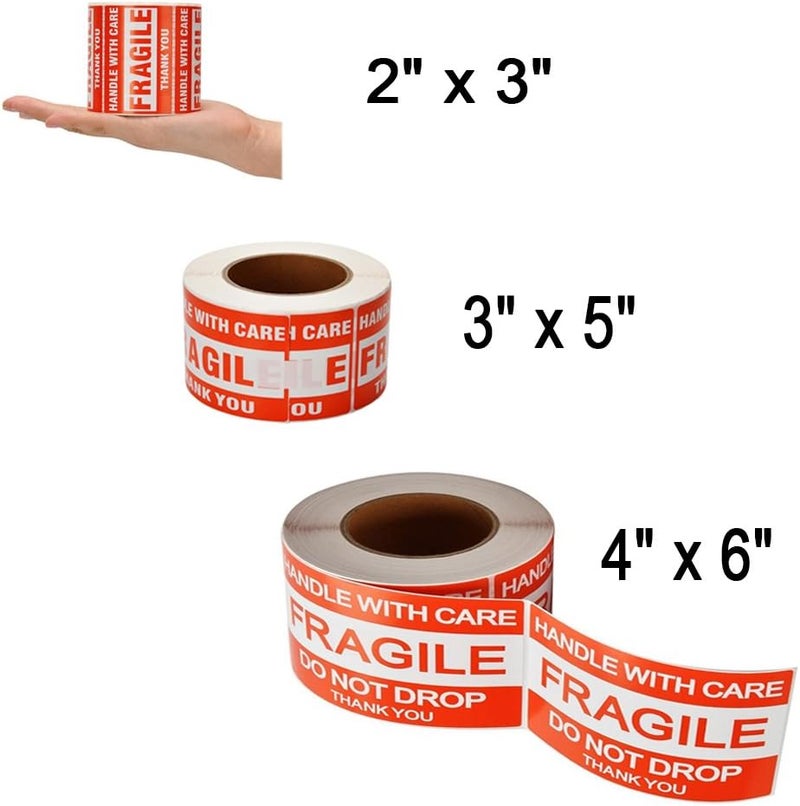 SJPACK Large Fragile Stickers 4'' x 6'' Eye-catching Fragile - Handle with Care - Do Not Drop - Thank You Shipping Labels(500 Labels/Roll) (1 Roll) (Pack of 2) - Image 3