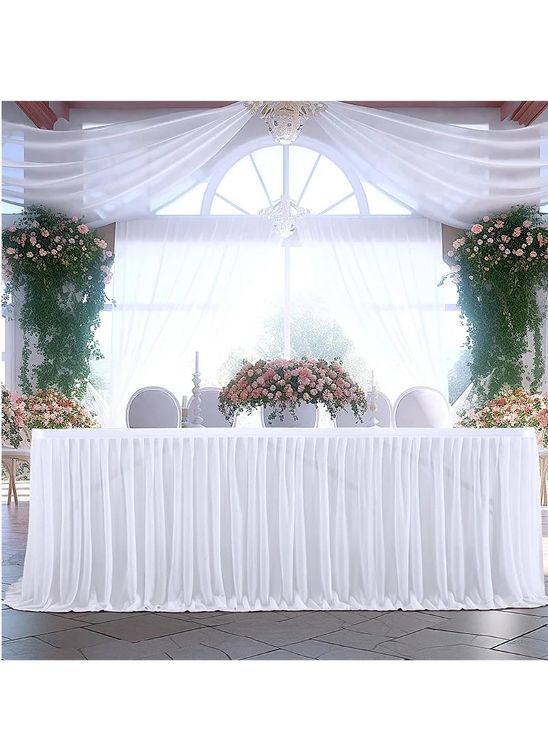 general Wedding Table Skirts Birthday table skirt table cover Wedding Party Tutu Tulle Table Skirt Baby Shower Wedding Party Home Decor (Color : White） - Image 2