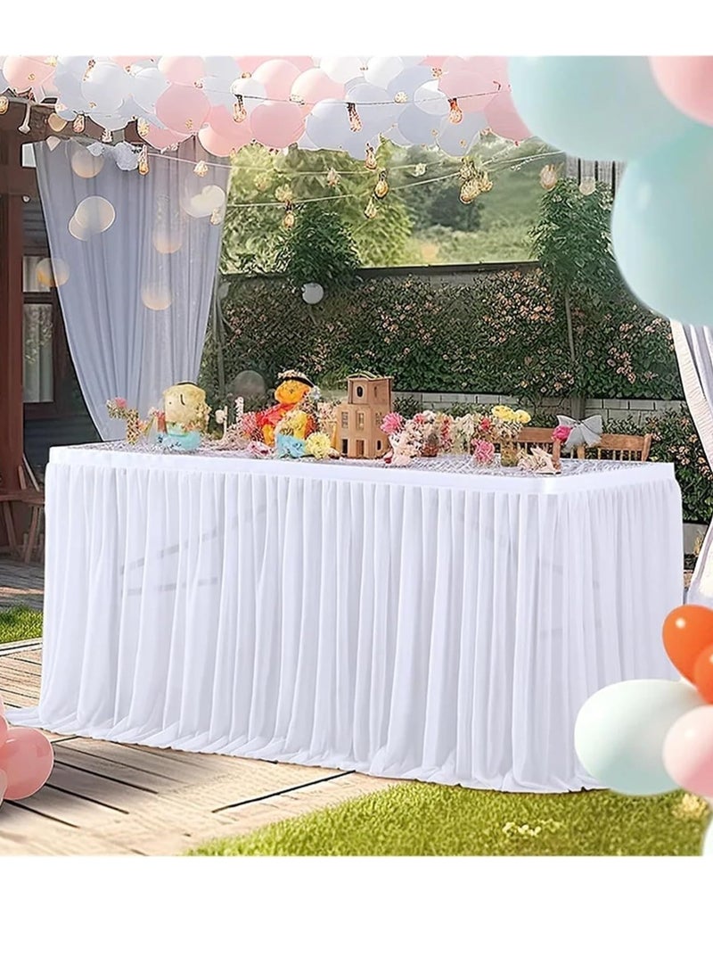 general Wedding Table Skirts Birthday table skirt table cover Wedding Party Tutu Tulle Table Skirt Baby Shower Wedding Party Home Decor (Color : White） - Image 3
