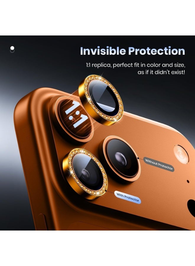 IPhone 17 Pro Max / IPhone 17 Pro Diamond Camera Lens Protector, Anti Scratch HD Tempered Glass Camera Screen Protector Shockproof Cover Film - Cosmic Orange - Image 2